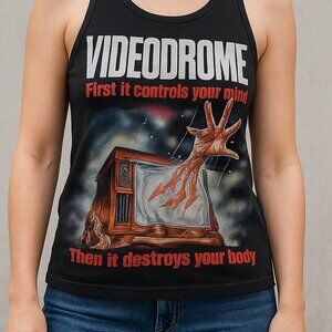 Videochrome First it Destroys Punk Torn Distressed Cropped Cut Retro Tank Top
